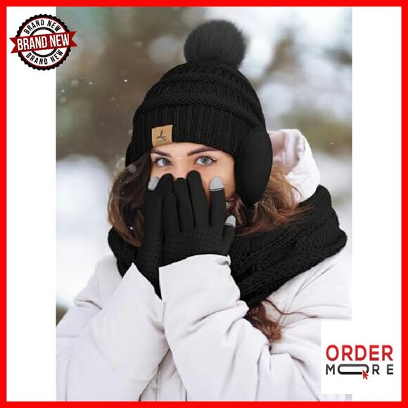 Winter Hat Scarf Gloves Ear Warmer Set, Acrylic Knit, Touch  display picture 2